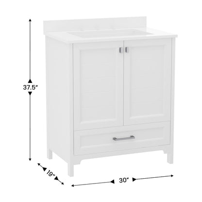 30in Bathroom Vanity with Sink, Storage Cabinet with Soft Close Doors, White