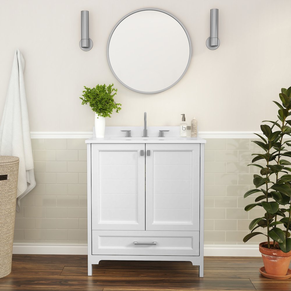 30in Bathroom Vanity with Sink, Storage Cabinet with Soft Close Doors, White