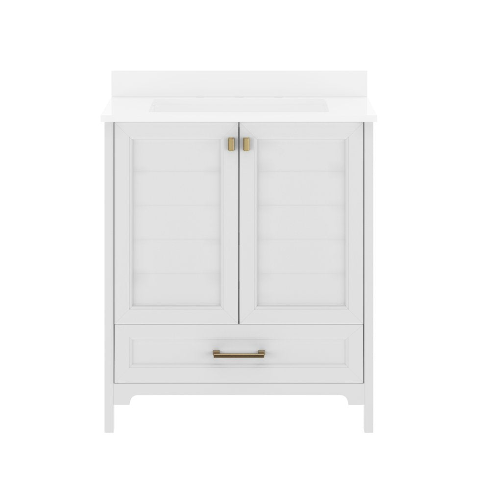 Haven 30" Bathroom Vanity with Sink, Storage Cabinet with Black Hardware, White