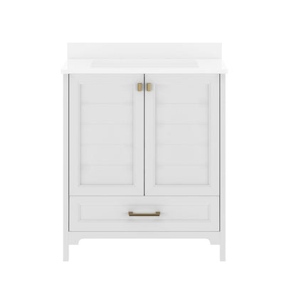 Haven 30" Bathroom Vanity with Sink, Storage Cabinet with Black Hardware, White