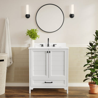 Haven 30" Bathroom Vanity with Sink, Storage Cabinet with Black Hardware, White