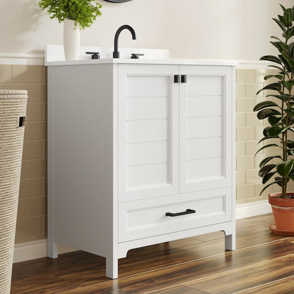 Haven 30" Bathroom Vanity with Sink, Storage Cabinet with Black Hardware, White
