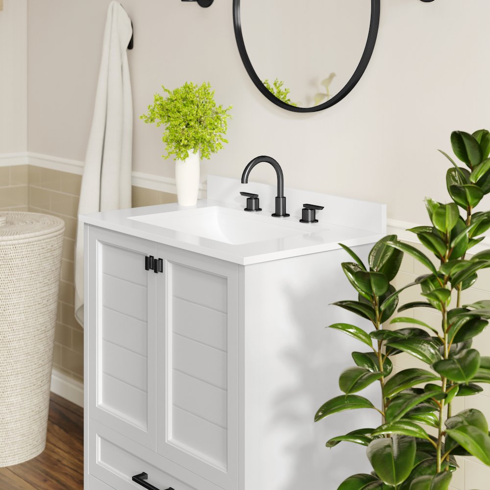 Haven 30" Bathroom Vanity with Sink, Storage Cabinet with Black Hardware, White