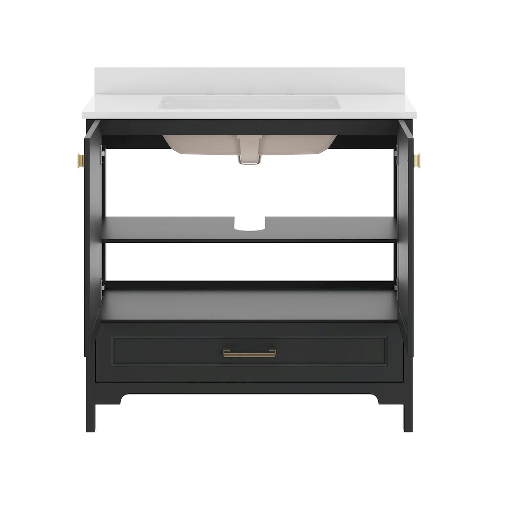 Haven 36" Bathroom Vanity with Sink, Storage Cabinet with Gold Hardware, Black