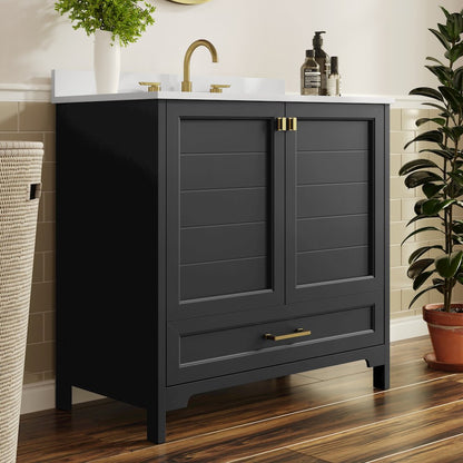 Haven 36" Bathroom Vanity with Sink, Storage Cabinet with Gold Hardware, Black