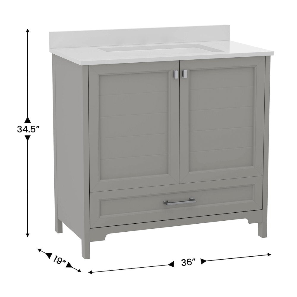 36in Bathroom Vanity with Sink, Storage Cabinet with Soft Close Doors, Gray