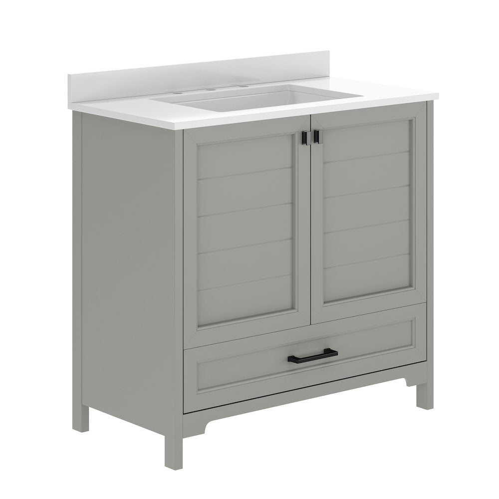 Haven 36" Bathroom Vanity with Sink, Storage Cabinet with Black Hardware, Gray