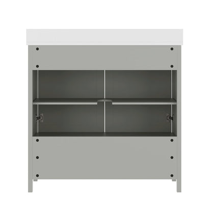 Haven 36" Bathroom Vanity with Sink, Storage Cabinet with Black Hardware, Gray