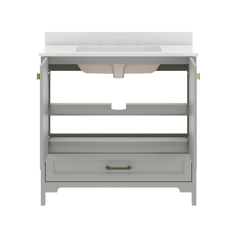 Haven 36" Bathroom Vanity with Sink, Storage Cabinet with Black Hardware, Gray