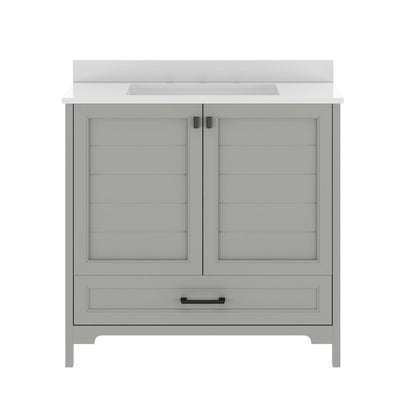 Haven 36" Bathroom Vanity with Sink, Storage Cabinet with Black Hardware, Gray