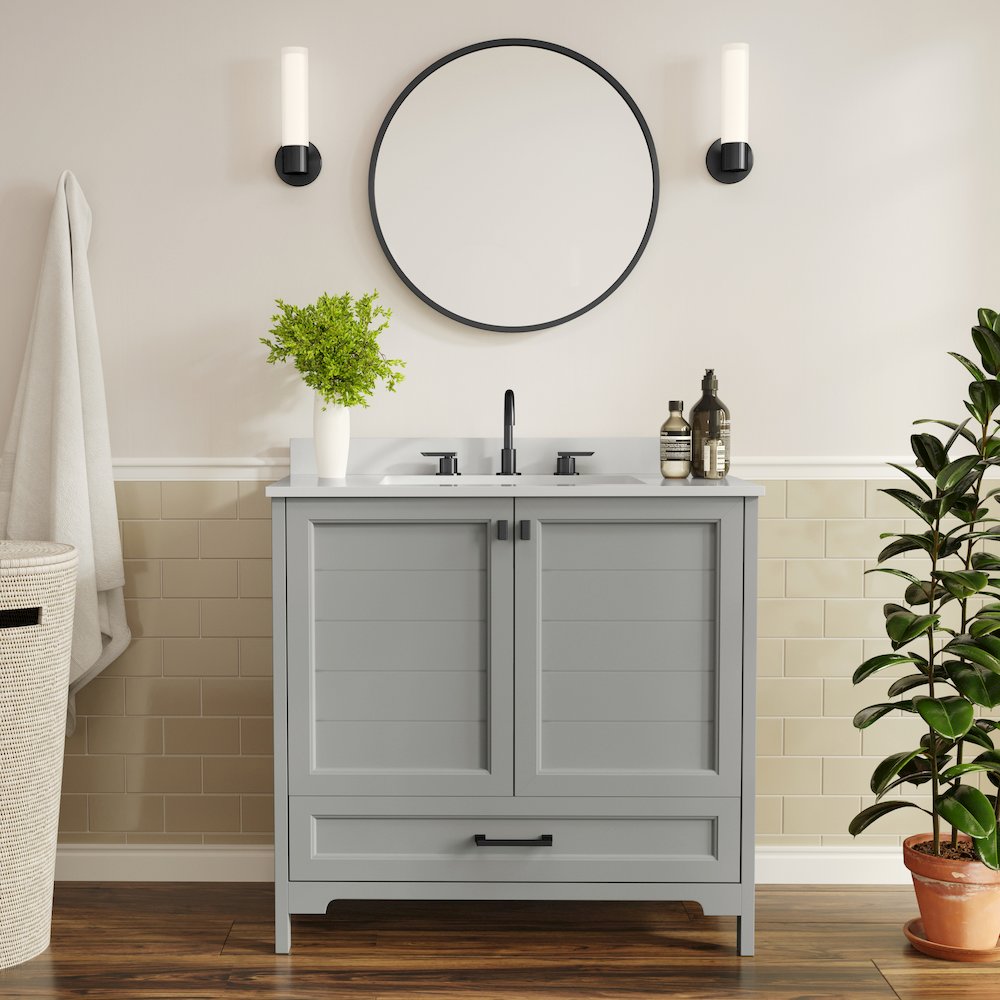 Haven 36" Bathroom Vanity with Sink, Storage Cabinet with Black Hardware, Gray