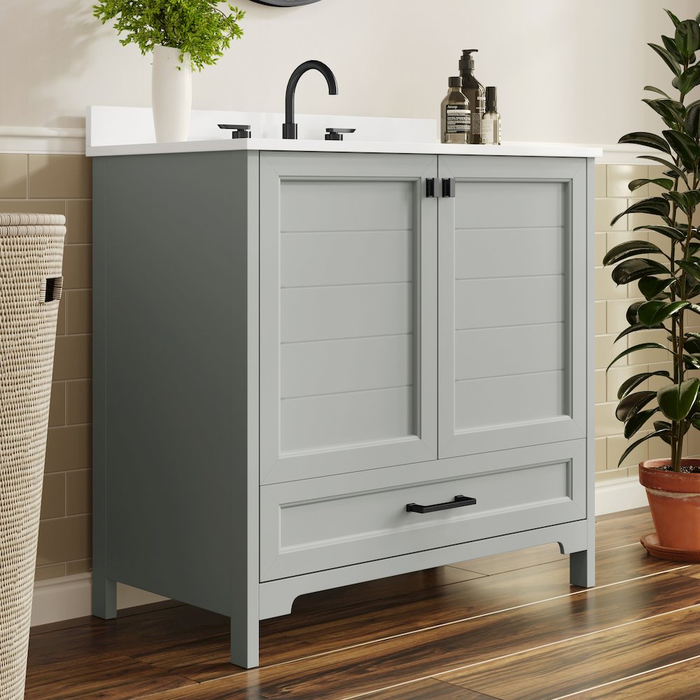 Haven 36" Bathroom Vanity with Sink, Storage Cabinet with Black Hardware, Gray