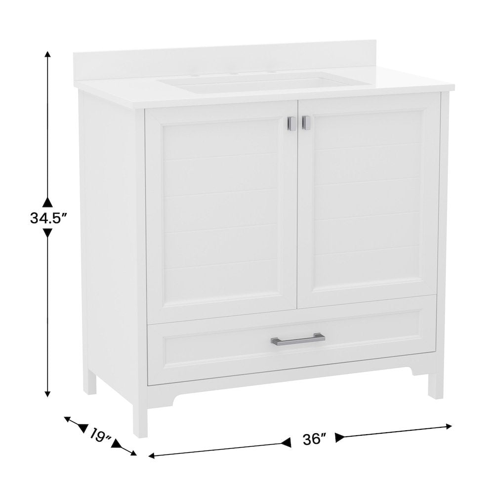 36in Bathroom Vanity with Sink, Storage Cabinet with Soft Close Doors, White