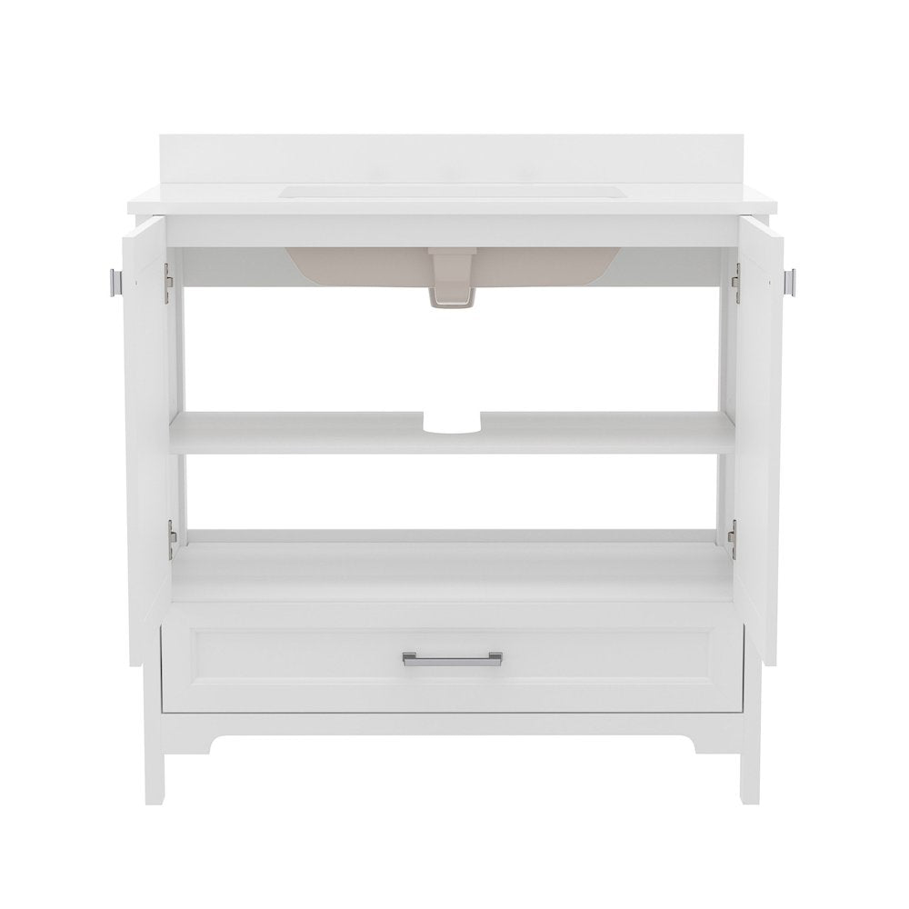 36in Bathroom Vanity with Sink, Storage Cabinet with Soft Close Doors, White