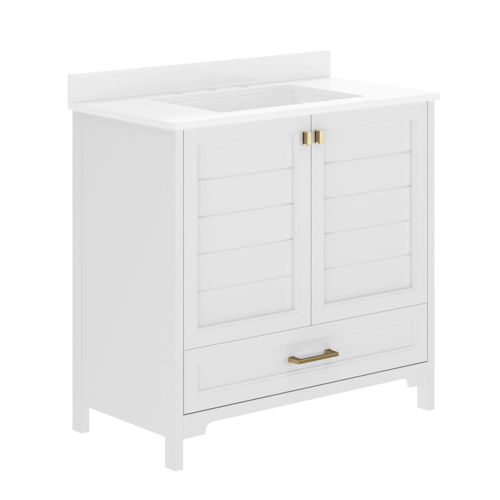 Haven 36" Bathroom Vanity with Sink, Storage Cabinet with Gold Hardware, White