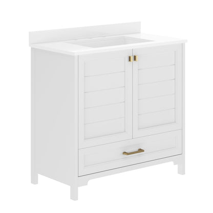 Haven 36" Bathroom Vanity with Sink, Storage Cabinet with Gold Hardware, White