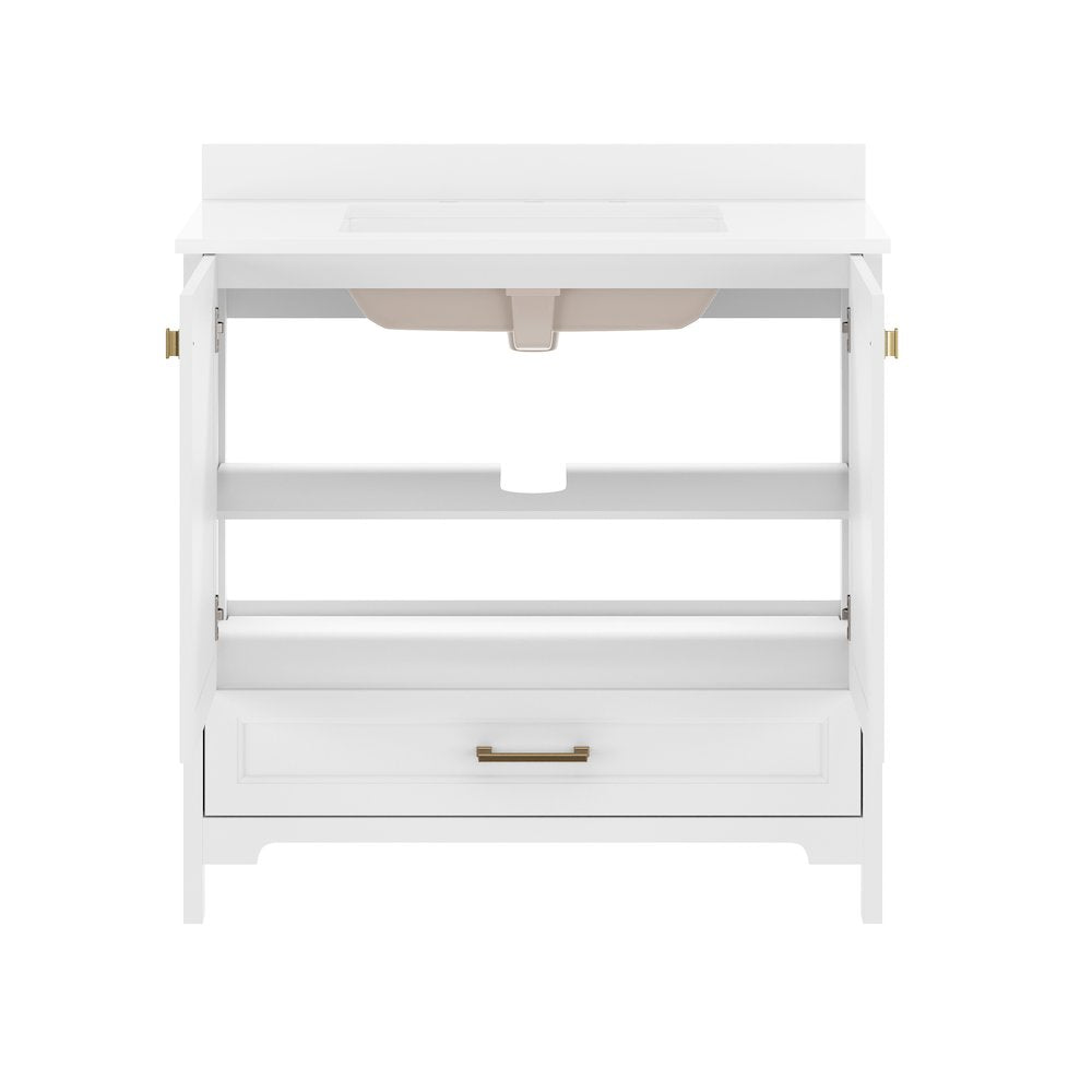 Haven 36" Bathroom Vanity with Sink, Storage Cabinet with Gold Hardware, White