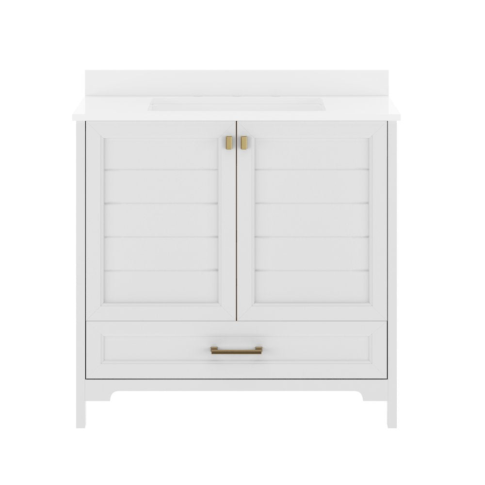 Haven 36" Bathroom Vanity with Sink, Storage Cabinet with Gold Hardware, White
