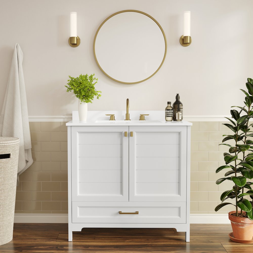 Haven 36" Bathroom Vanity with Sink, Storage Cabinet with Gold Hardware, White