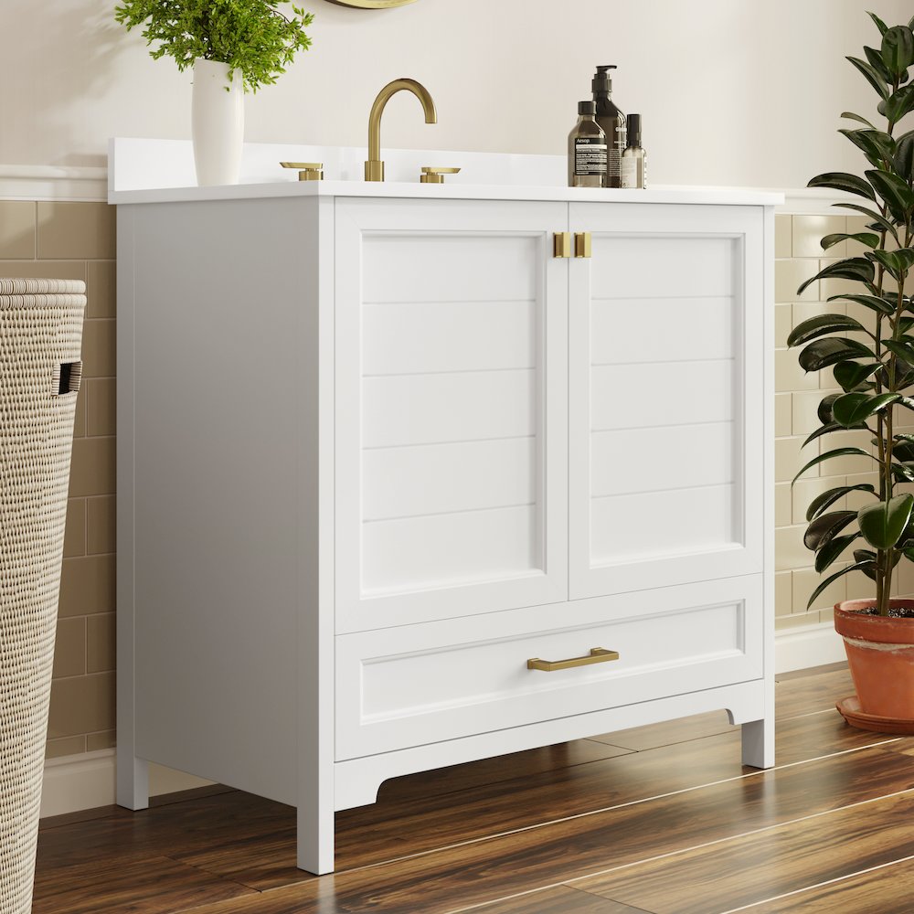 Haven 36" Bathroom Vanity with Sink, Storage Cabinet with Gold Hardware, White