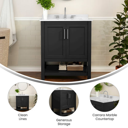 30 Inch Bathroom Vanity with Sink Combo, Black Frame/Nickel Hardware