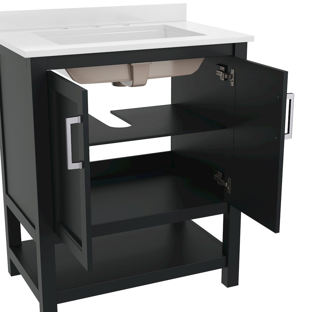30 Inch Bathroom Vanity with Sink Combo, Black Frame/Nickel Hardware