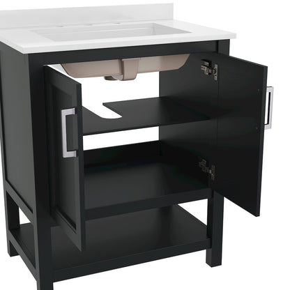 30 Inch Bathroom Vanity with Sink Combo, Black Frame/Nickel Hardware