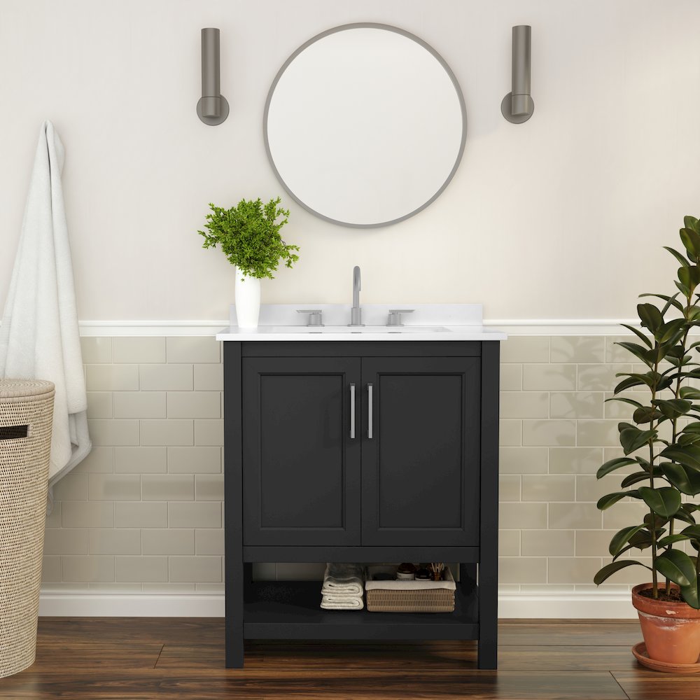 30 Inch Bathroom Vanity with Sink Combo, Black Frame/Nickel Hardware