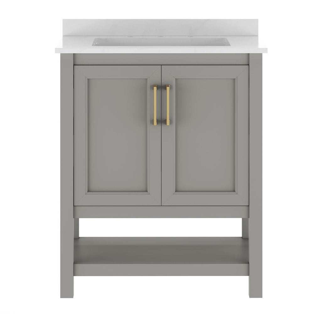 Vega 30" Bathroom Vanity with Sink, Soft Close Doors & Open Shelf, Gray/White