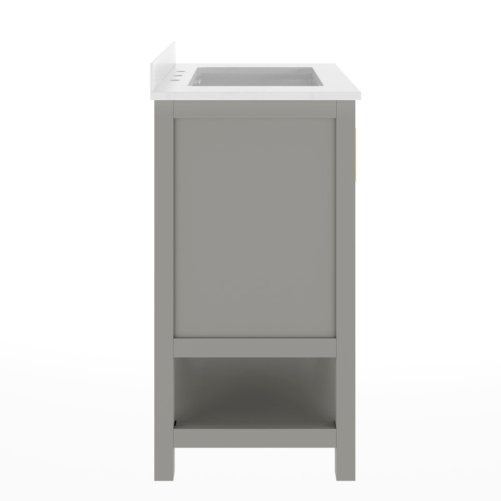 Vega 30" Bathroom Vanity with Sink, Soft Close Doors & Open Shelf, Gray/White