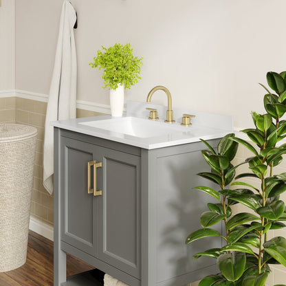 Vega 30" Bathroom Vanity with Sink, Soft Close Doors & Open Shelf, Gray/White