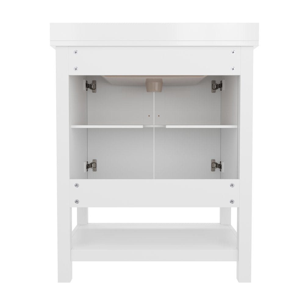 30 Inch Contemporary Bathroom Vanity with Sink Combo, White Frame/Gold Hardware