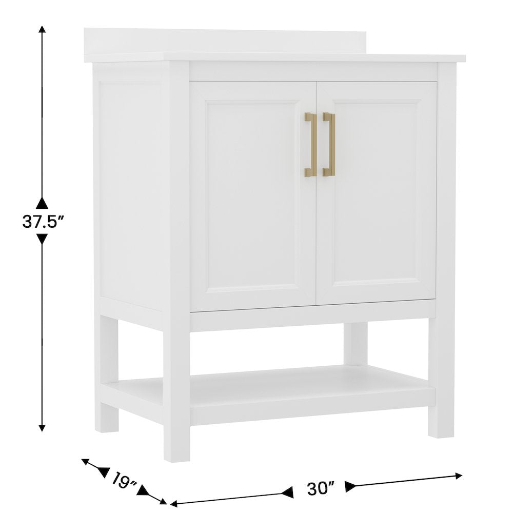 30 Inch Contemporary Bathroom Vanity with Sink Combo, White Frame/Gold Hardware