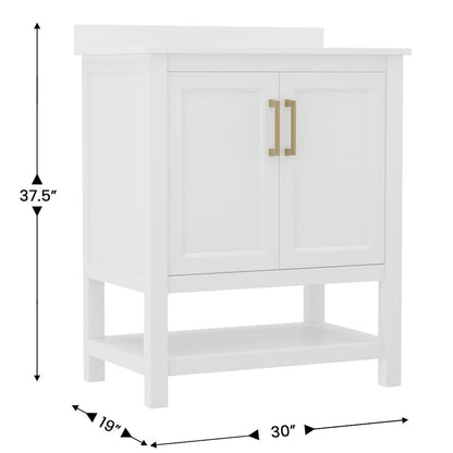 30 Inch Contemporary Bathroom Vanity with Sink Combo, White Frame/Gold Hardware