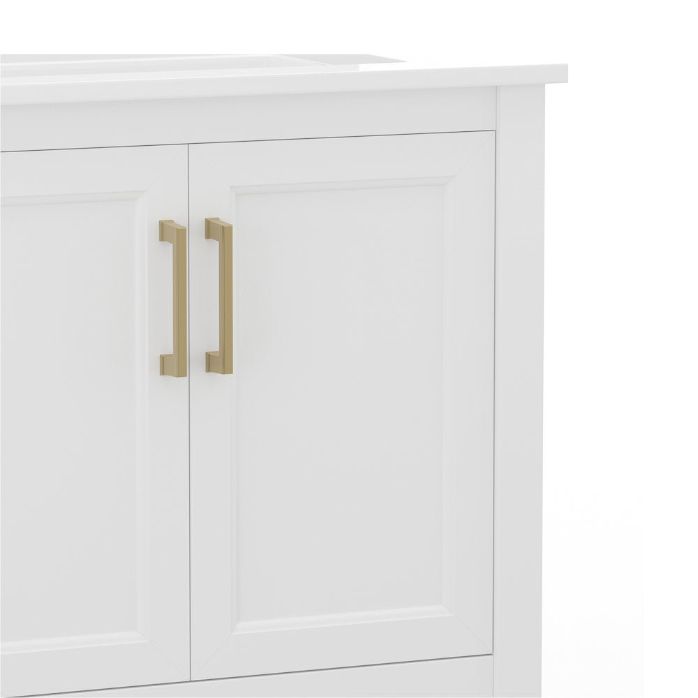 30 Inch Contemporary Bathroom Vanity with Sink Combo, White Frame/Gold Hardware