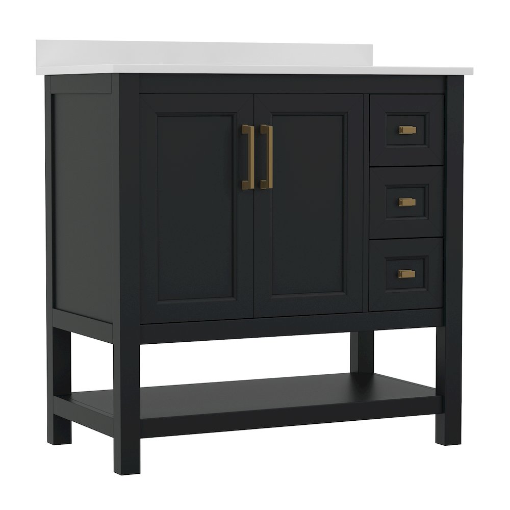 36in Bathroom Vanity with Storage Drawers and Sink Combo, Black Frame