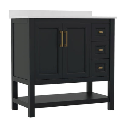 36in Bathroom Vanity with Storage Drawers and Sink Combo, Black Frame