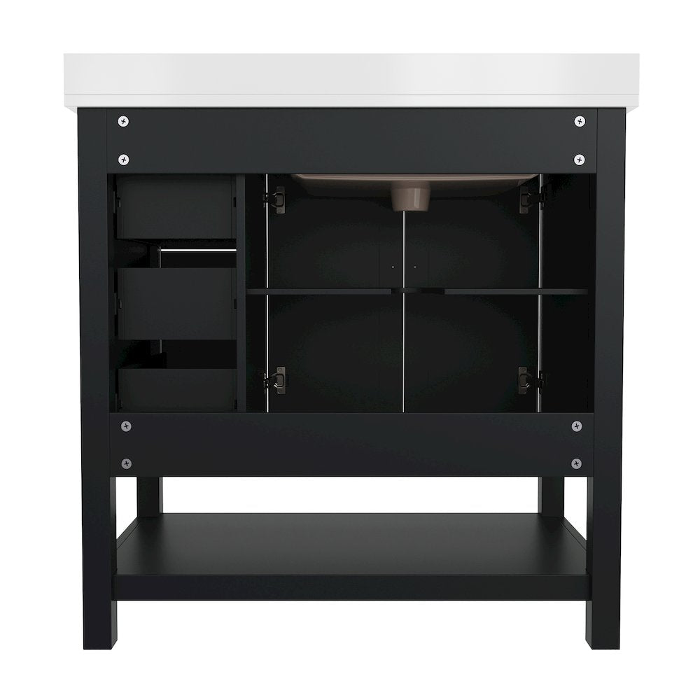 36in Bathroom Vanity with Storage Drawers and Sink Combo, Black Frame
