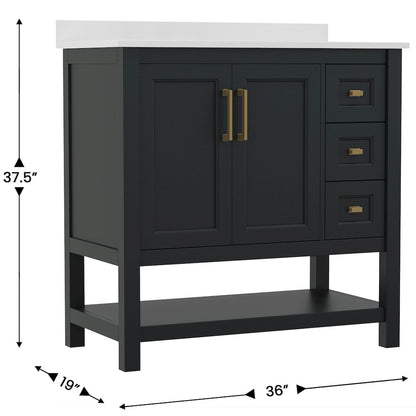 36in Bathroom Vanity with Storage Drawers and Sink Combo, Black Frame