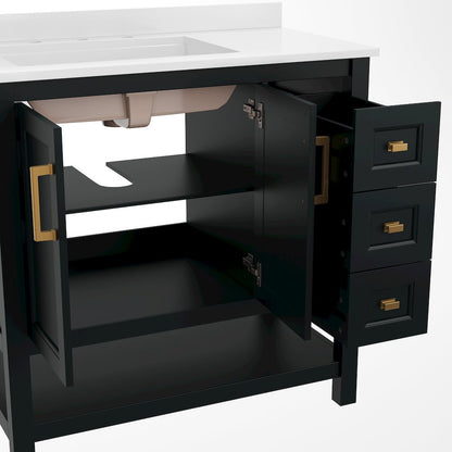 36in Bathroom Vanity with Storage Drawers and Sink Combo, Black Frame