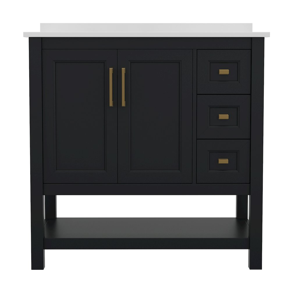 36in Bathroom Vanity with Storage Drawers and Sink Combo, Black Frame
