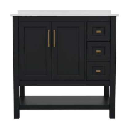 36in Bathroom Vanity with Storage Drawers and Sink Combo, Black Frame