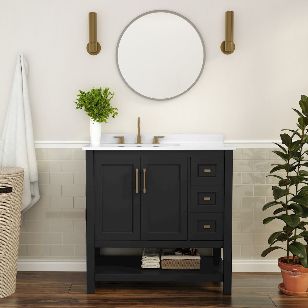 36in Bathroom Vanity with Storage Drawers and Sink Combo, Black Frame