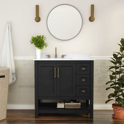 36in Bathroom Vanity with Storage Drawers and Sink Combo, Black Frame