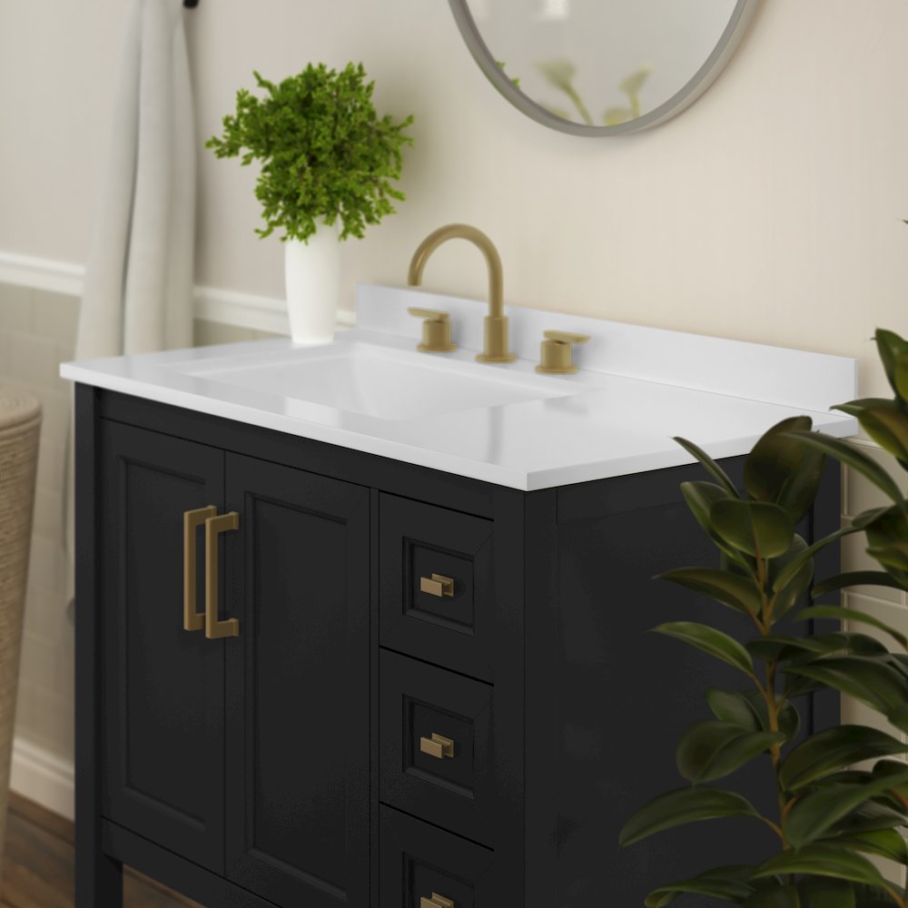 36in Bathroom Vanity with Storage Drawers and Sink Combo, Black Frame