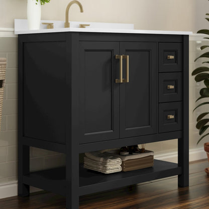 36in Bathroom Vanity with Storage Drawers and Sink Combo, Black Frame
