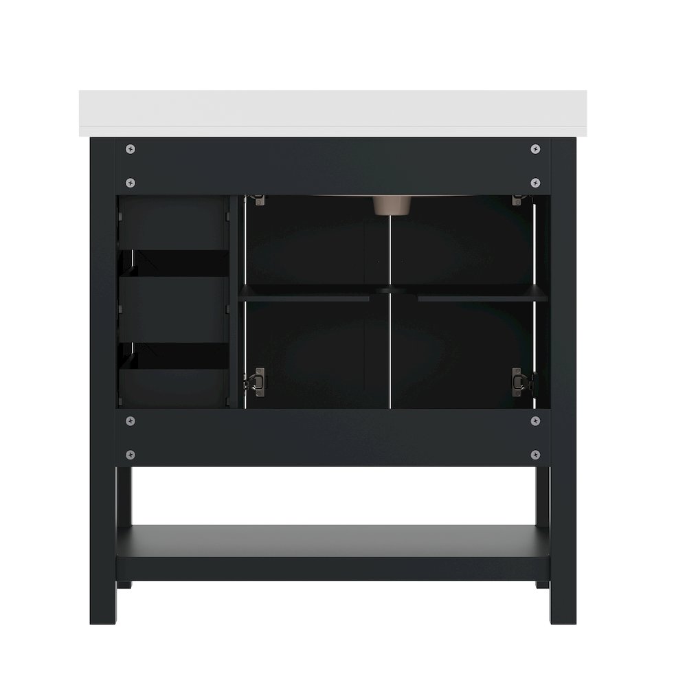 Vega 36" Bathroom Vanity with Sink, Cabinet with Black Hardware, Black/White