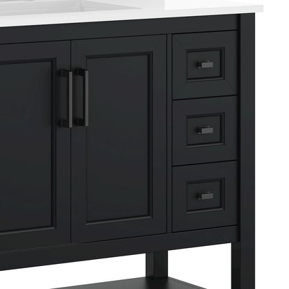 Vega 36" Bathroom Vanity with Sink, Cabinet with Black Hardware, Black/White