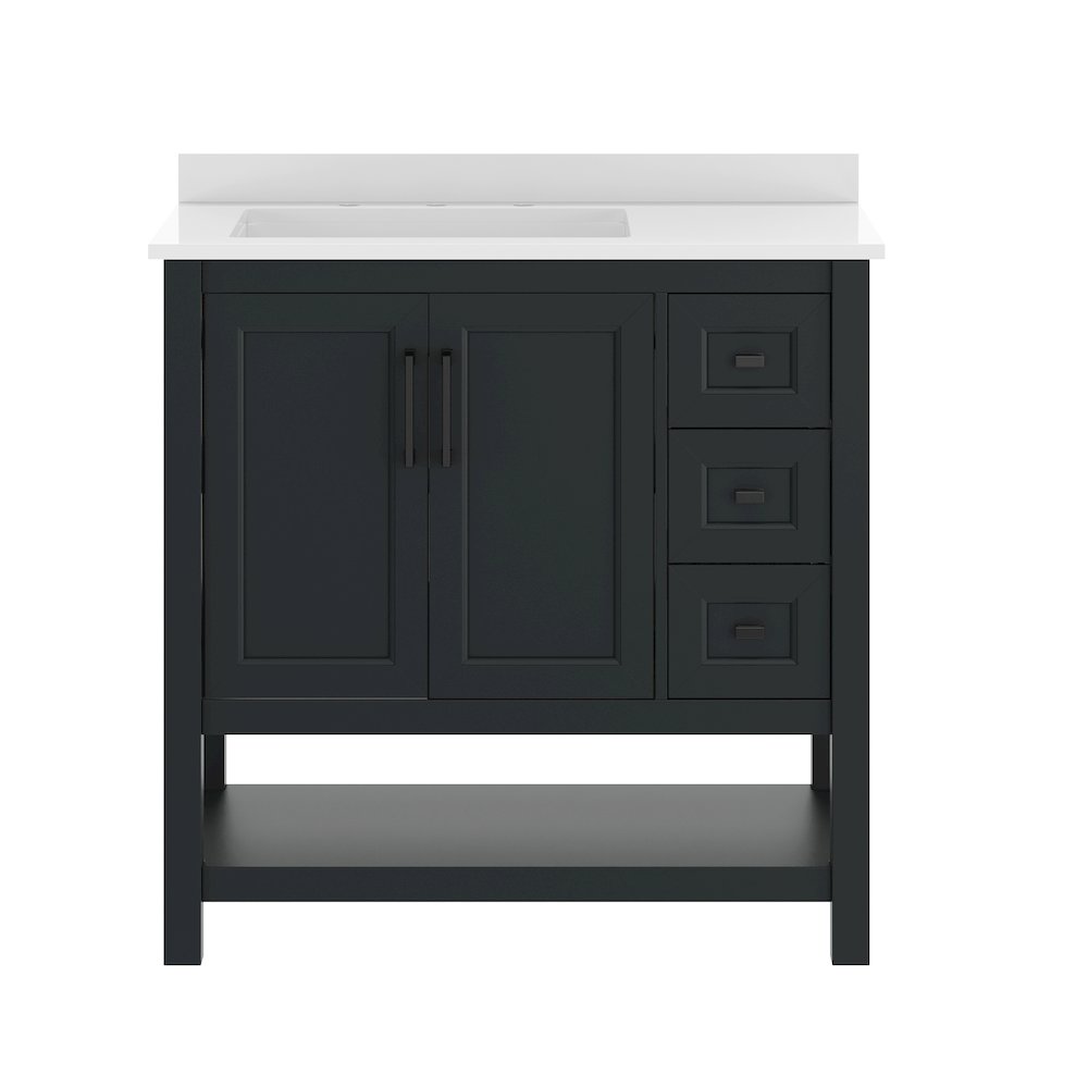 Vega 36" Bathroom Vanity with Sink, Cabinet with Black Hardware, Black/White