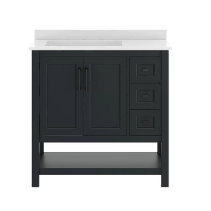 Vega 36" Bathroom Vanity with Sink, Cabinet with Black Hardware, Black/White